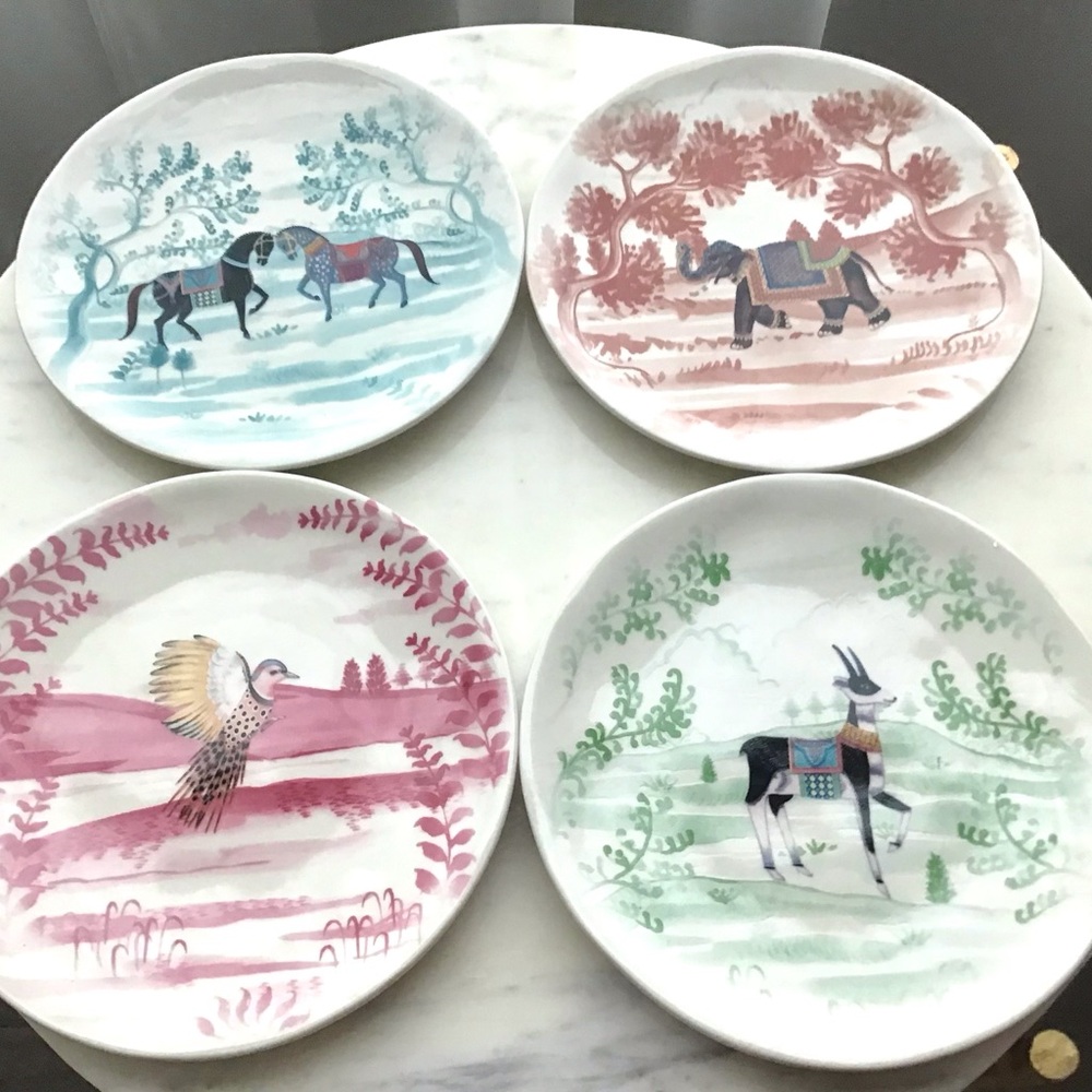 Anthropologie Plates Set of Four Decaled Stoneware New In Box